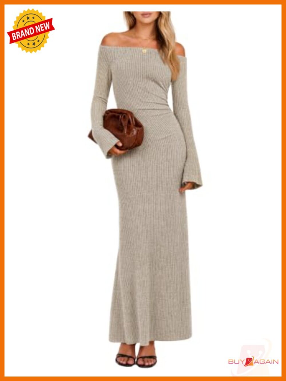 Womens Off Shoulder Long Sleeve Ruched Bodycon Knit Mermaid Maxi Dress